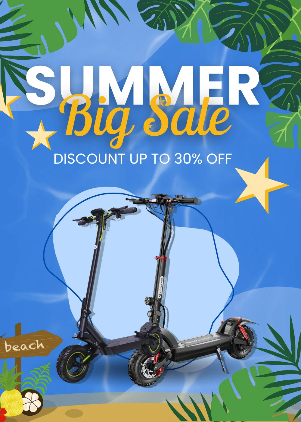 isinwheel GT2 and S10 Max summer big sale poster, up to 30% off electric scooter